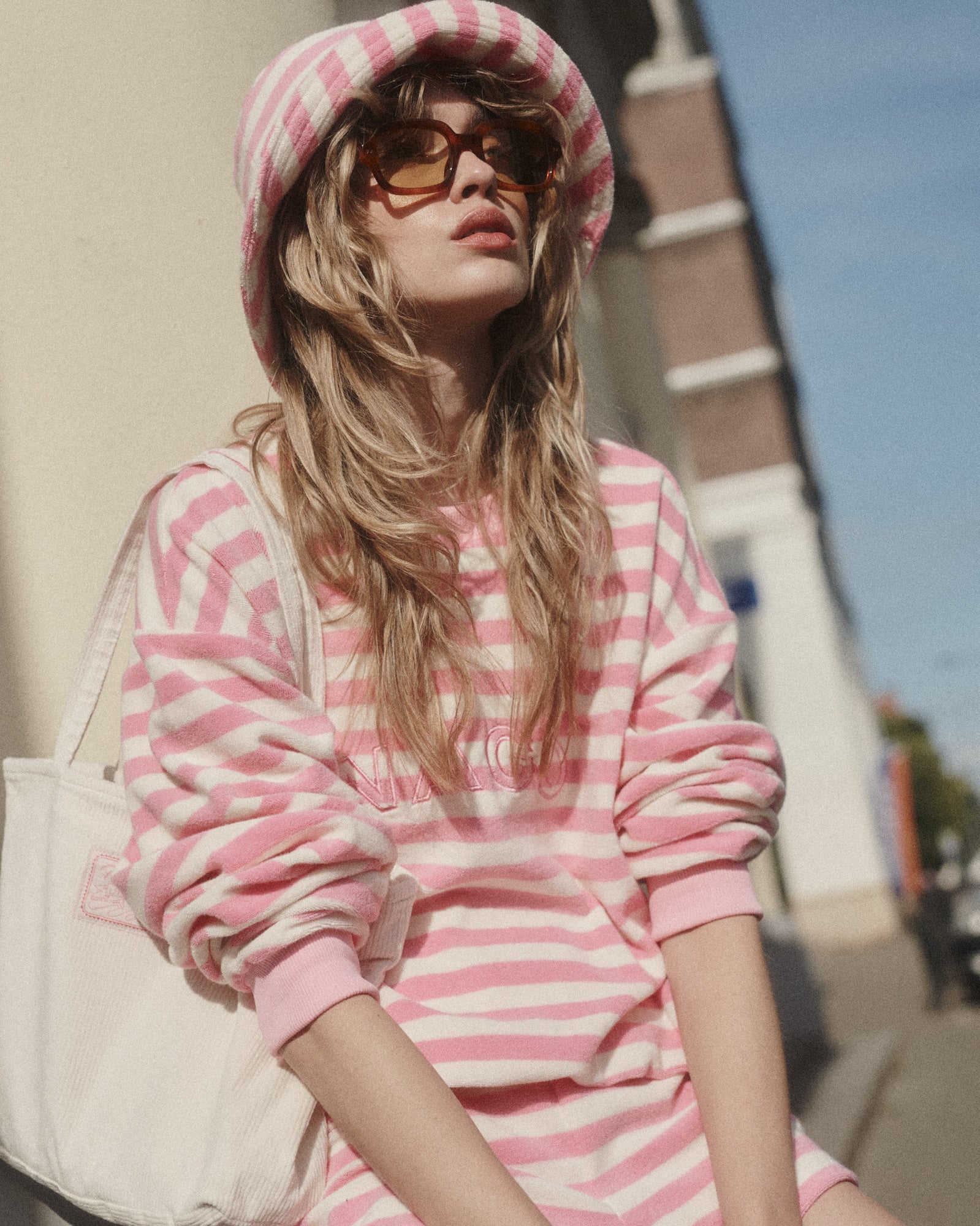 Bluza z bawełny frotte / 17 / 20 / pink stripes - Image 3
