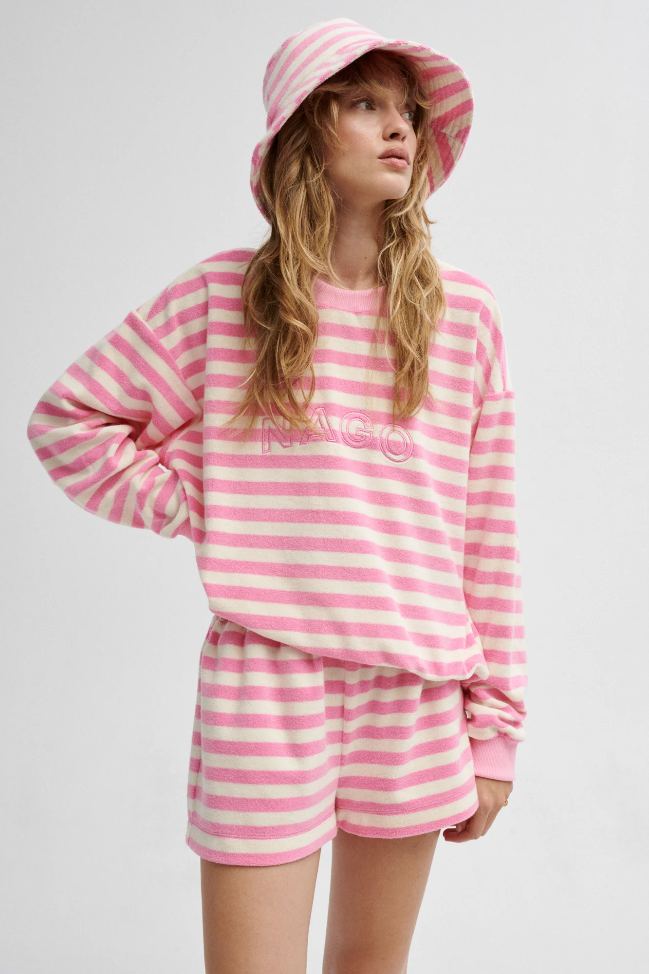 Bluza z bawełny frotte / 17 / 20 / pink stripes - Image 5