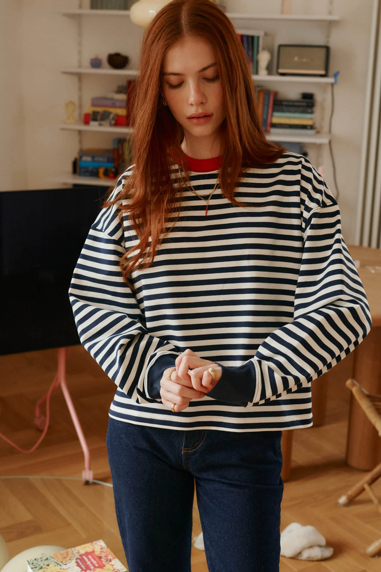 Cienka bluza z bawełny / 17 / 22 / breton stripes / red