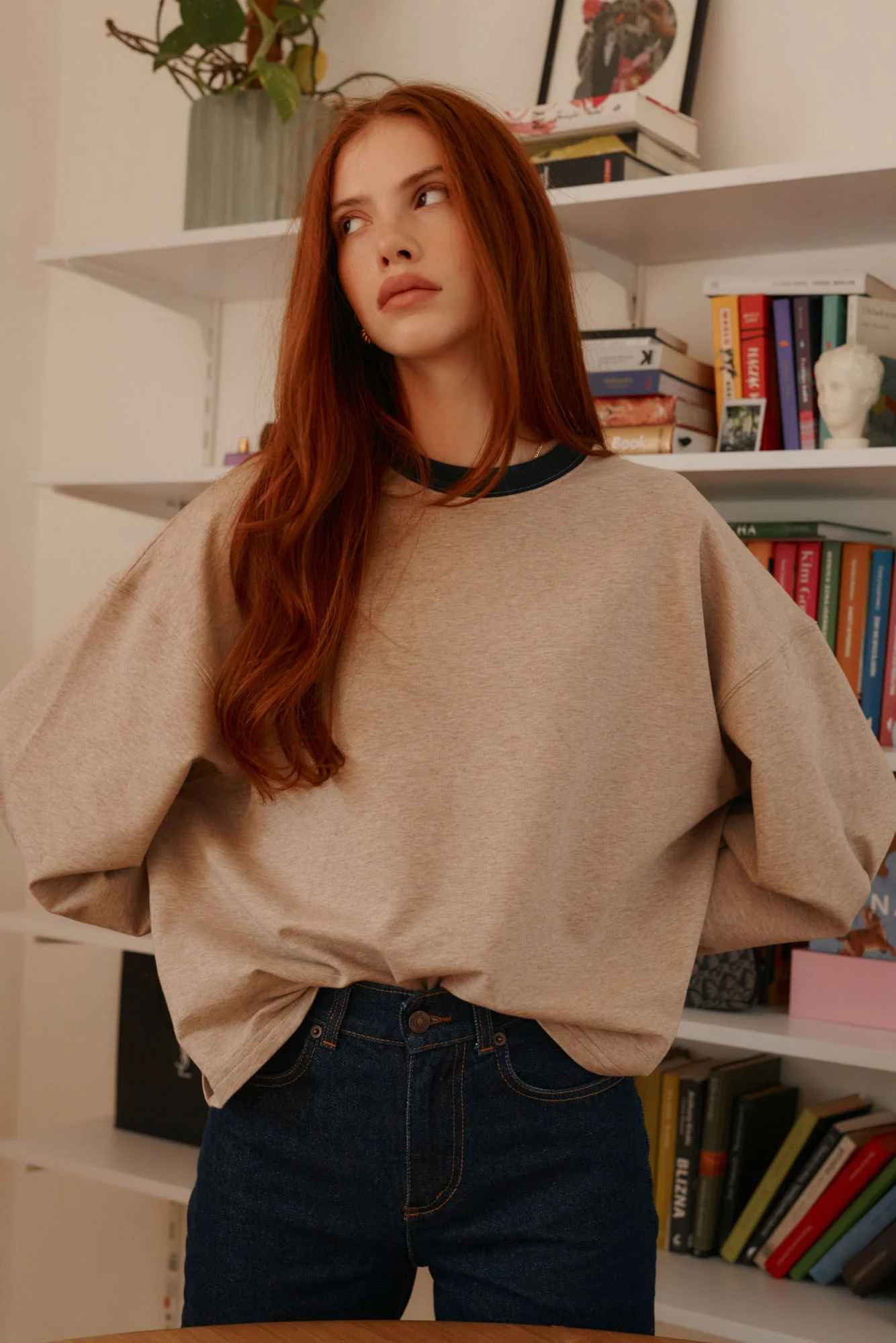 Cienka bluza z bawełny / 17 / 22 / cappuccino / navy