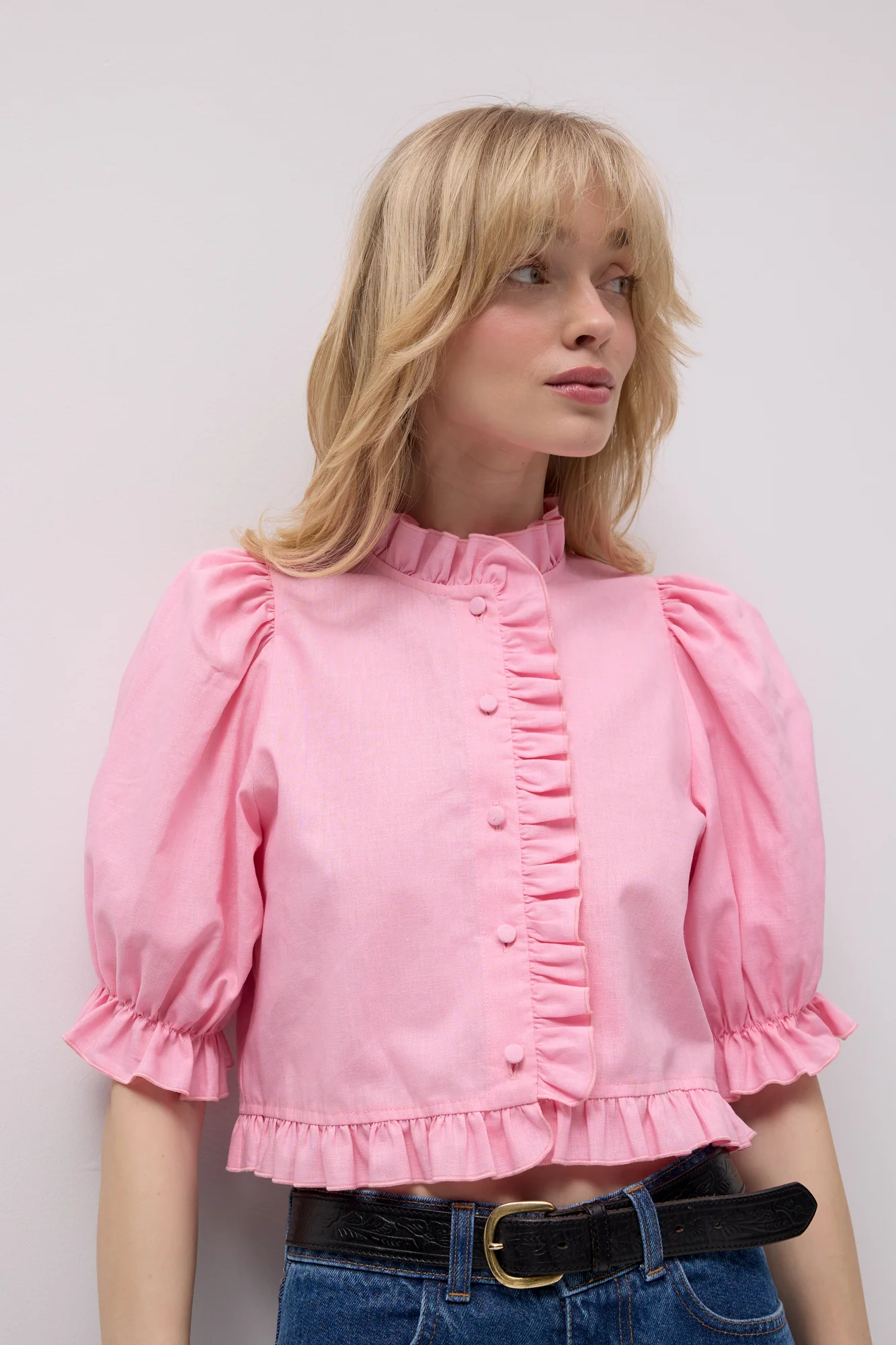 Koszula z lnu i wiskozy / 12 / 32 / candy pink - Image 7