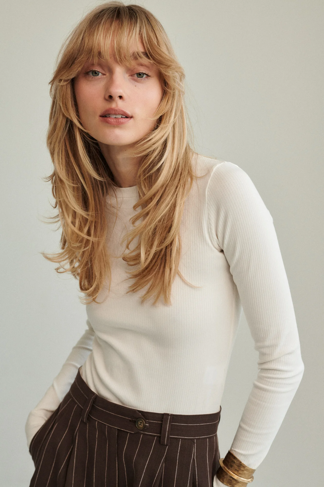 Longsleeve z bawełny organicznej / 14 / 23 / cream white